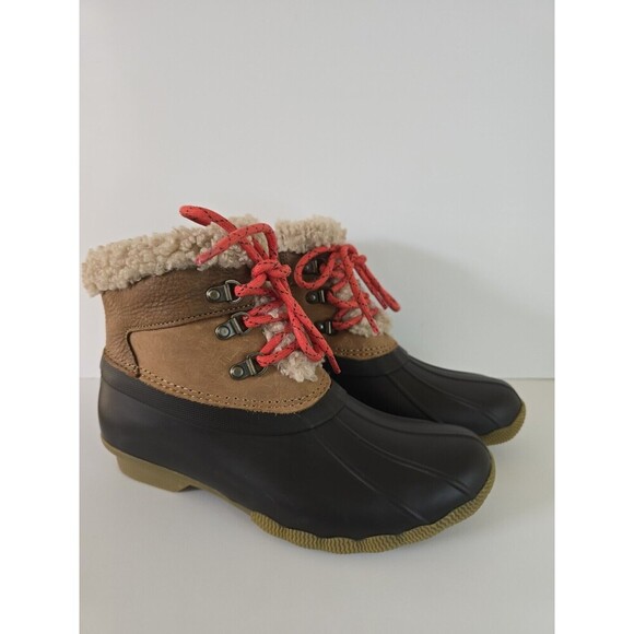 SPERRY Saltwater Alpine Leather Duck Boot Womens 7.5 Tan Brown  Shearling Bootie - Picture 1 of 12